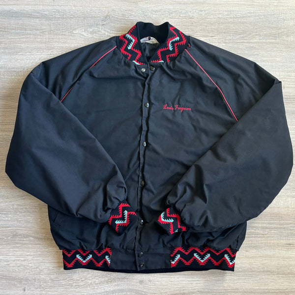 Vintage 90s WestArk Black / Aztec Western Rodeo Bomber Jacket (Size XL/XXL)