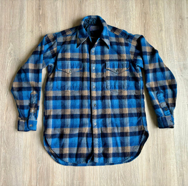 Sm/Med - Vintage 60s Pendleton Blue Plaid Flannel Guide Shirt