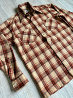 Sm/Med - Vintage 70s Beige/Brown Thick Flannel Button-Up Board Shirt / Shacket