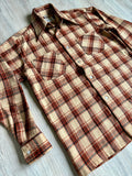 Sm/Med - Vintage 70s Beige/Brown Thick Flannel Button-Up Board Shirt / Shacket