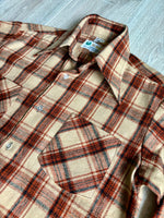 Sm/Med - Vintage 70s Beige/Brown Thick Flannel Button-Up Board Shirt / Shacket