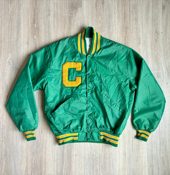 Vintage 1970s Nylon Varsity Letterman C Bomber Jacket (Size Large)