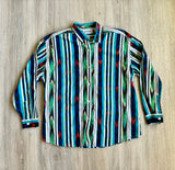 Med/Lrg - Vintage 90s Side Saddle Southwestern Striped Button Up Shirt