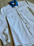 Med/Large - Vintage 90s Express Rider White w/Denim Collar Button Up Shirt