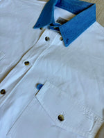Med/Large - Vintage 90s Express Rider White w/Denim Collar Button Up Shirt