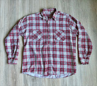 Large - Vintage 80s Gray/Red Plaid Flannel Button-Up Shirt