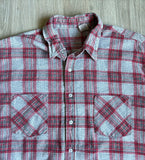 Large - Vintage 80s Gray/Red Plaid Flannel Button-Up Shirt