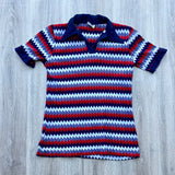 Womens XS/S - Vintage 70s Chevron / Zigzag Striped Nylon Bowling / Tennis Polo Shirt