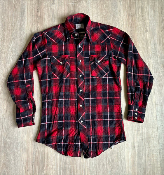 Sm/Med - Vintage 60s H Bar C Plaid Flannel Pearlsnap Western Shirt