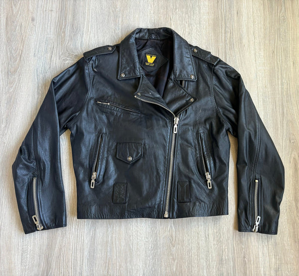 Medium - Vintage 90s Virginia Slims Leather Biker / Motorcycle Jacket