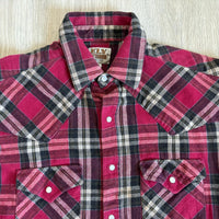 Medium - Vintage 90s Ely Red/Black/Beige Flannel Pearlsnap Western Shirt