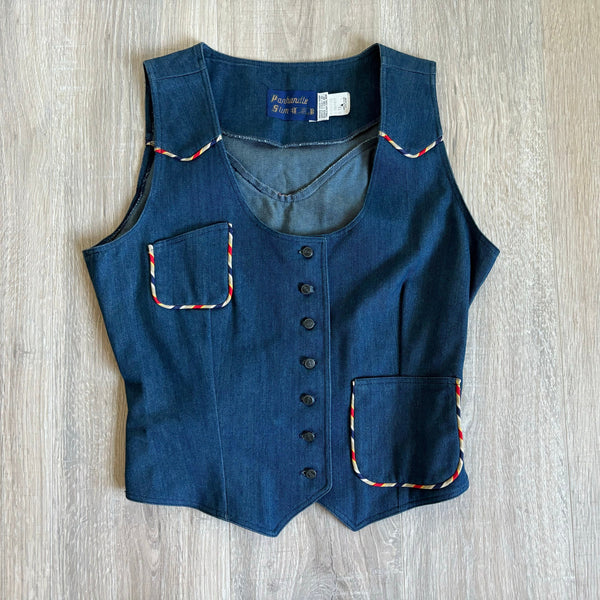 Vintage 70s Panhandle Slim Denim Vest w/ RWB Piping (Women's S/M)