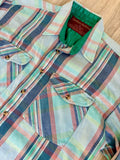 M/L - Vintage 80s Seafoam Green Plaid Thin Flannel Button Up Shirt