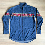 Med/Lrg - Vintage 90s Wrangler Blue / Aztec Pearlsnap Shirt