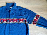 Med/Lrg - Vintage 90s Wrangler Blue / Aztec Pearlsnap Shirt
