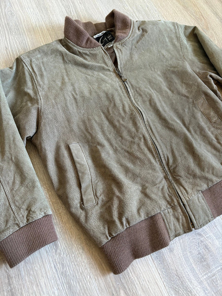 Vintage 90s Suede Leather Bomber Jacket (Mens Medium)