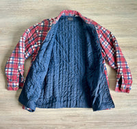 Large - Vintage 80s Quilt Lined Red/White/Blue Plaid Flannel Button-Up Shirt / Jacket / Shacket