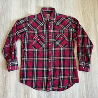 Medium - Vintage 90s Ely Red/Black/Beige Flannel Pearlsnap Western Shirt