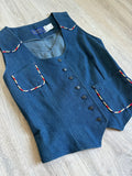 Vintage 70s Panhandle Slim Denim Vest w/ RWB Piping (Women's S/M)