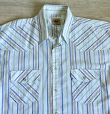Large - Vintage 80s Sand & Sage White Striped Western Pearlsnap Shirt