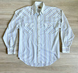 Large - Vintage 80s Sand & Sage White Striped Western Pearlsnap Shirt
