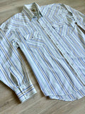 Large - Vintage 80s Sand & Sage White Striped Western Pearlsnap Shirt