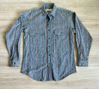 Medium - Vintage 80s St. Johns Gray/Red/Blue Striped Button Up Shirt / Shacket - Made in USA