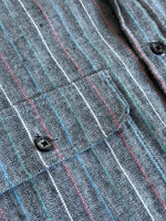 Medium - Vintage 80s St. Johns Gray/Red/Blue Striped Button Up Shirt / Shacket - Made in USA