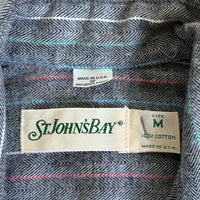 Medium - Vintage 80s St. Johns Gray/Red/Blue Striped Button Up Shirt / Shacket - Made in USA