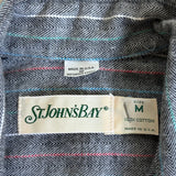 Medium - Vintage 80s St. Johns Gray/Red/Blue Striped Button Up Shirt / Shacket - Made in USA