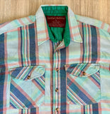 M/L - Vintage 80s Seafoam Green Plaid Thin Flannel Button Up Shirt