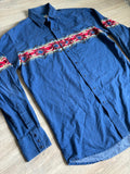 Med/Lrg - Vintage 90s Wrangler Blue / Aztec Pearlsnap Shirt