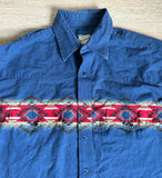 Med/Lrg - Vintage 90s Wrangler Blue / Aztec Pearlsnap Shirt