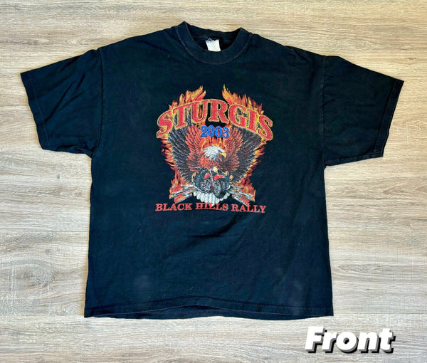 M/L - Classic 2003 Sturgis Eagle Tribal Cow Skull Biker T-Shirt