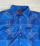 XL/2X - Vintage 80s Rustler by Wrangler Blue/Purple/Teal Plaid Western Pearlsnap Shirt