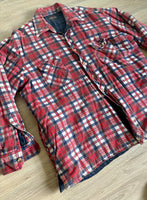 Large - Vintage 80s Quilt Lined Red/White/Blue Plaid Flannel Button-Up Shirt / Jacket / Shacket