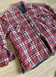 Large - Vintage 80s Quilt Lined Red/White/Blue Plaid Flannel Button-Up Shirt / Jacket / Shacket