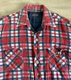 Large - Vintage 80s Quilt Lined Red/White/Blue Plaid Flannel Button-Up Shirt / Jacket / Shacket