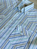 Large - Vintage 80s Sand & Sage White Striped Western Pearlsnap Shirt
