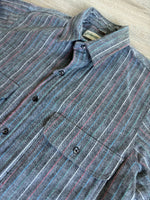 Medium - Vintage 80s St. Johns Gray/Red/Blue Striped Button Up Shirt / Shacket - Made in USA