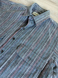 Medium - Vintage 80s St. Johns Gray/Red/Blue Striped Button Up Shirt / Shacket - Made in USA