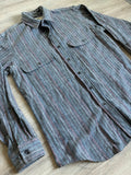 Medium - Vintage 80s St. Johns Gray/Red/Blue Striped Button Up Shirt / Shacket - Made in USA