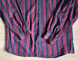 L/XL - Vintage 80s Maroon/Navy Striped Flannel Button Up Shirt