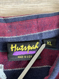 L/XL - Vintage 80s Maroon/Navy Striped Flannel Button Up Shirt