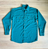 Large - Vintage 90s Panhandle Slim Turquoise/Teal Green Silky Button Up Shirt