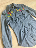 Womens Small - Vintage 70s JC Penny Dark Blue Chambray Western Embroidered Pearlsnap Shirt