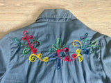 Womens Small - Vintage 70s JC Penny Dark Blue Chambray Western Embroidered Pearlsnap Shirt