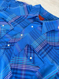 XL/2X - Vintage 80s Rustler by Wrangler Blue/Purple/Teal Plaid Western Pearlsnap Shirt
