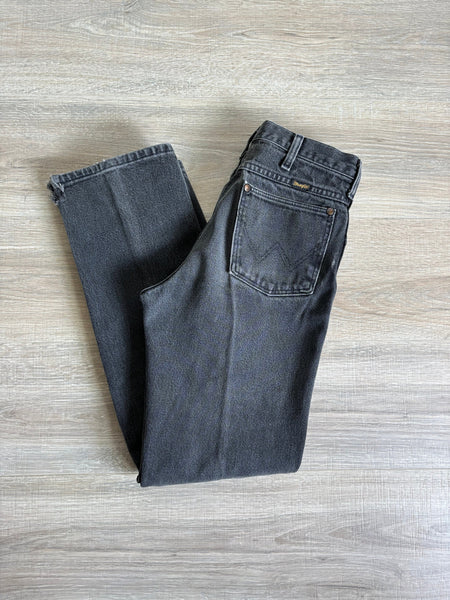 Vintage 70s Wrangler Faded Black / Gray MWZ Western Cowboy Cut Jeans (29 waist)