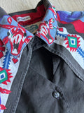 Womens Large - Vintage 90s SW Cowgirl Black / Southwestern / Cow Skull Button Up Shirt w/ Peek-a-boo Cut Out
